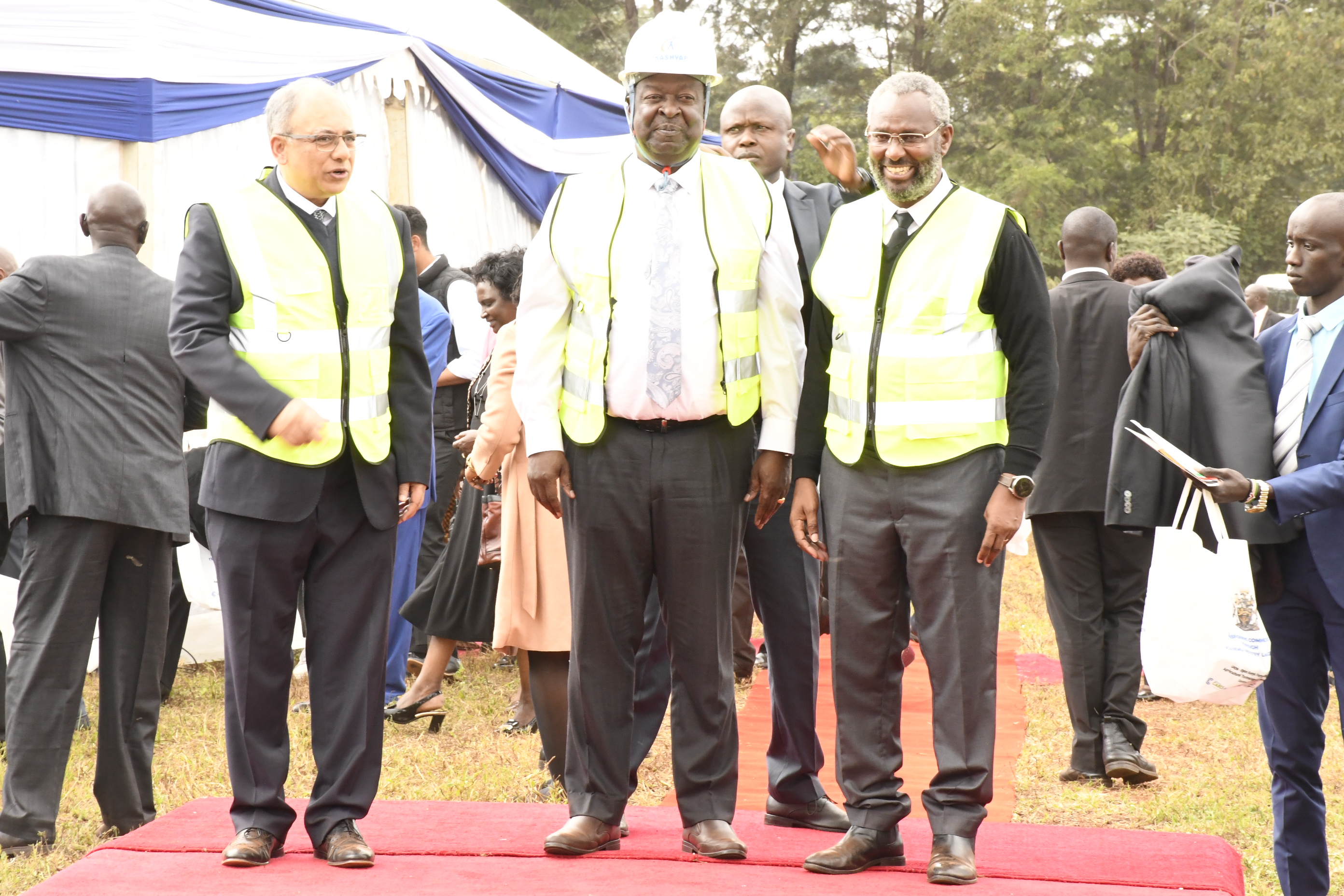 The Prime Cabinet Secretary HE Musalia Mudavadi, the Vice Chancellor, Prof Stephen Kiama and Elgon Kenya CEO, Dr Bimal Kantaria during the groundbreaking ceremony of KATIC.