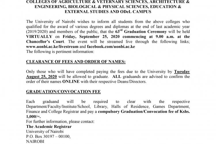 63rd Graduation notice