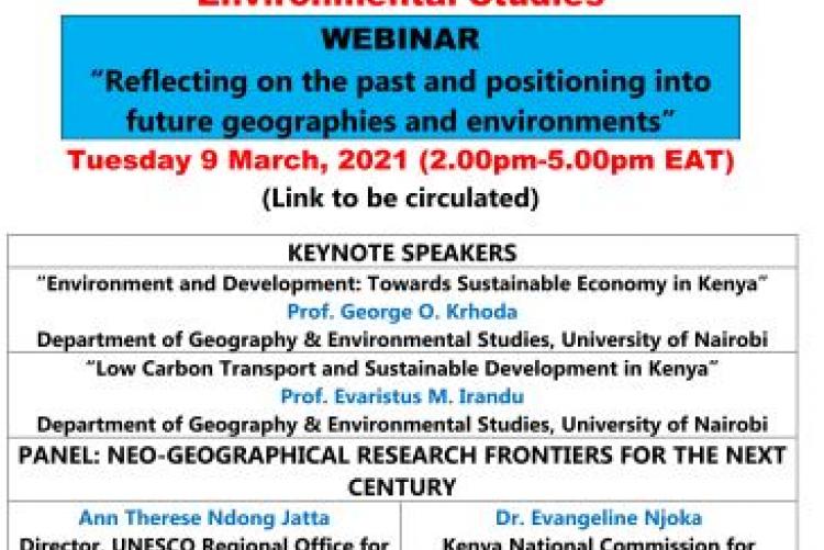 Webinar on "Reflecting on the past and positioning into future geographies and environments"