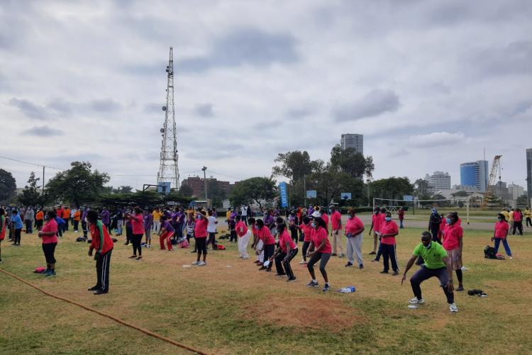Aerobics warm up session before the start of the UoN Annual Sports Day 2021.