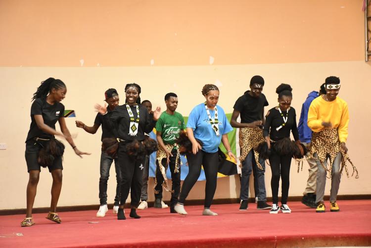 Tanzanian students perform a contemporary dance.