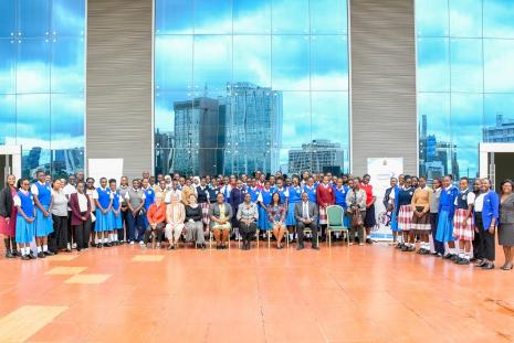 The participating schools take a group photo with the University of Nairobi partners.