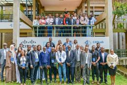 Leaders from the University of Nairobi and the AFRETEC innovation network together with student participants during the opening of the Makerthon at Chiromo Campus.