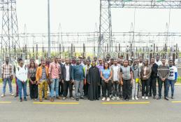 Students at the Olkaria 1 AU Geothermal Power Plant after the tour